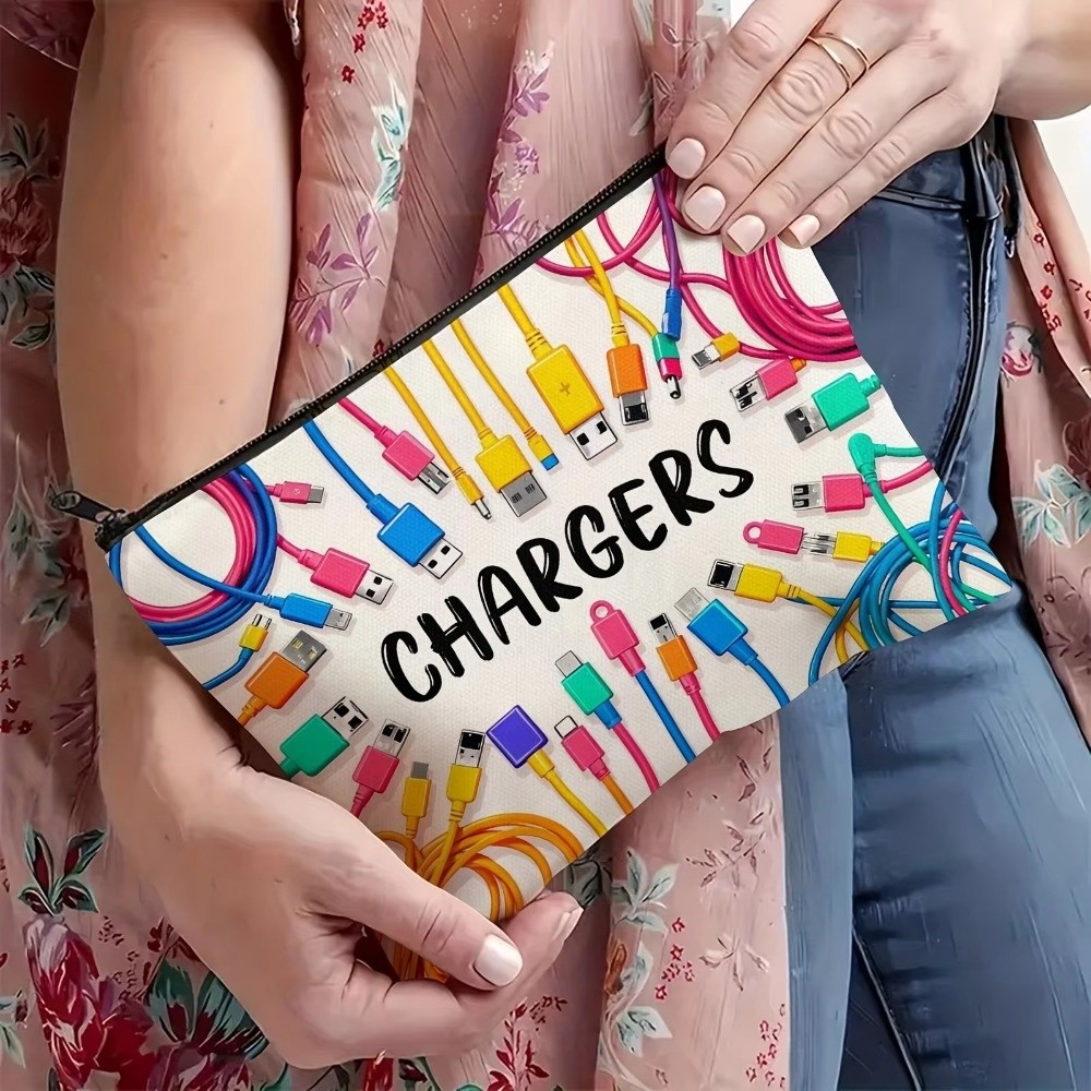 새로운 캔버스 소재의 충전기 보관 파우치, 프린트 디자 - Cosmetic Bags 리뷰 및 가격